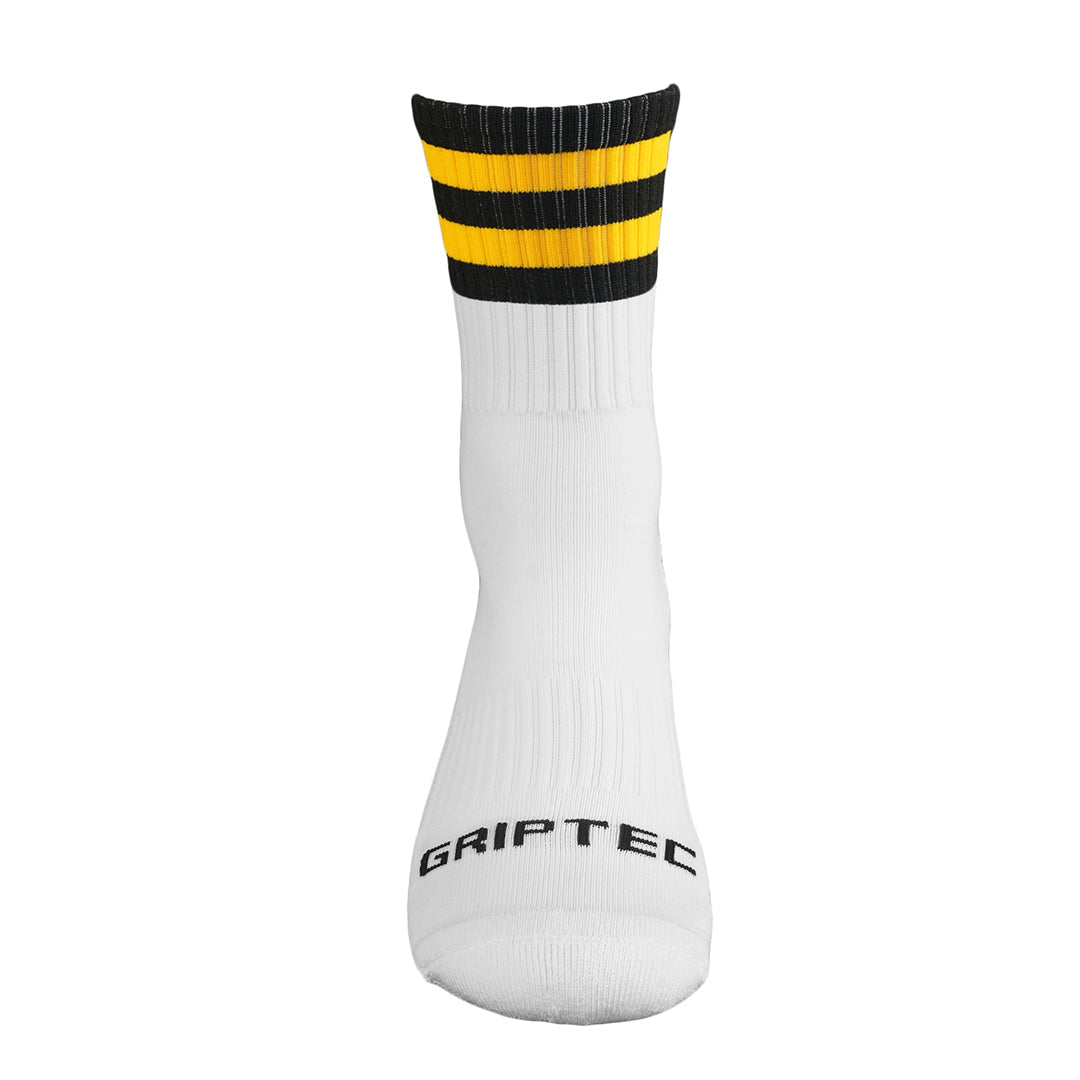 GRIPTEC Grip Socks – Black & Amber Gaelic Games socks side view