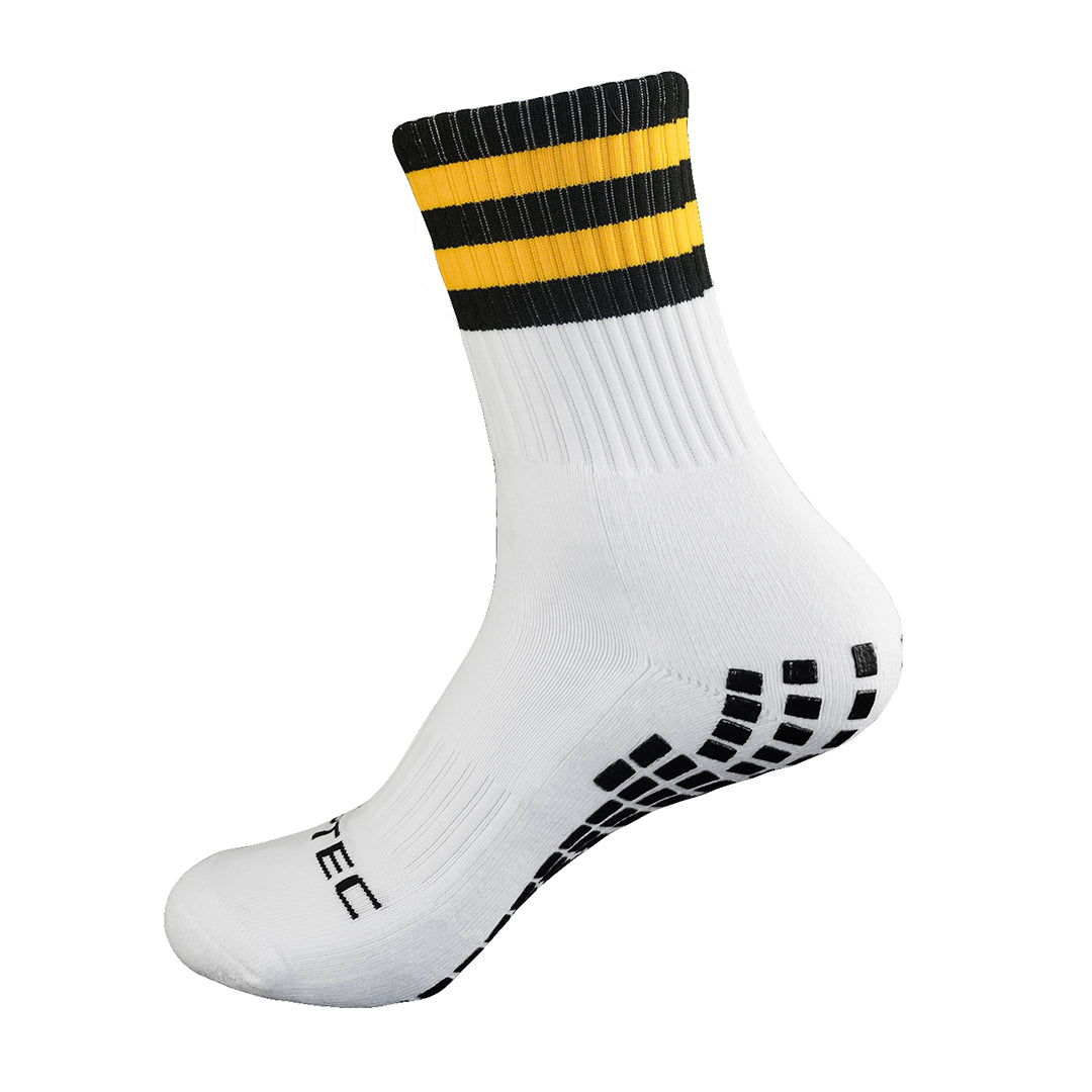 GRIPTEC Grip Socks – Black & Amber Gaelic Games socks side view