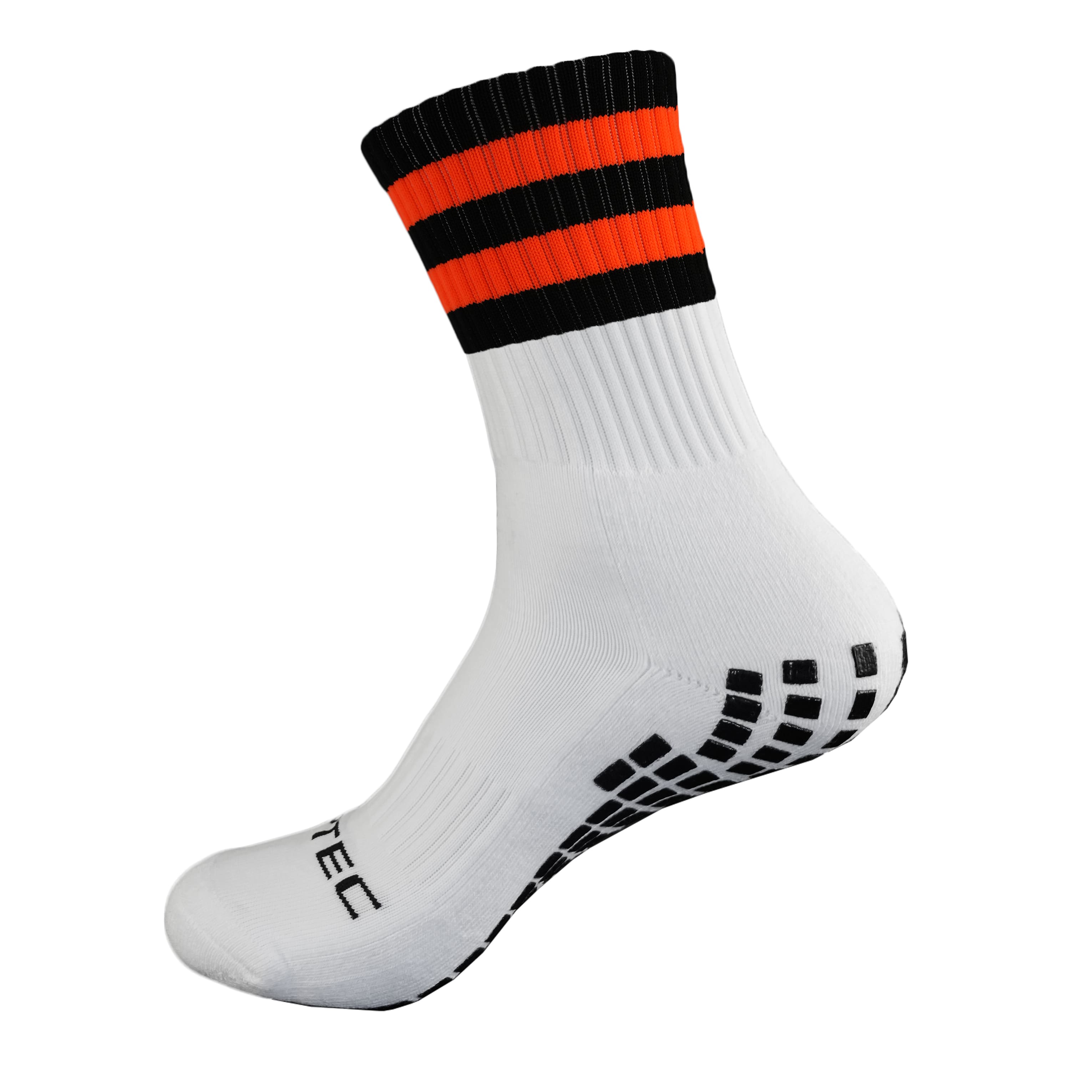 GRIPTEC Grip Socks – Black & Orange Gaelic Games socks side view