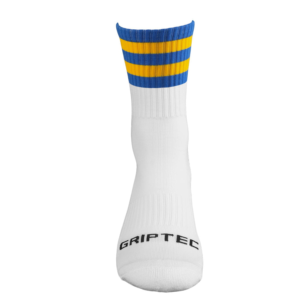 GRIPTEC Grip Socks – Blue & Gold Gaelic Games socks front view