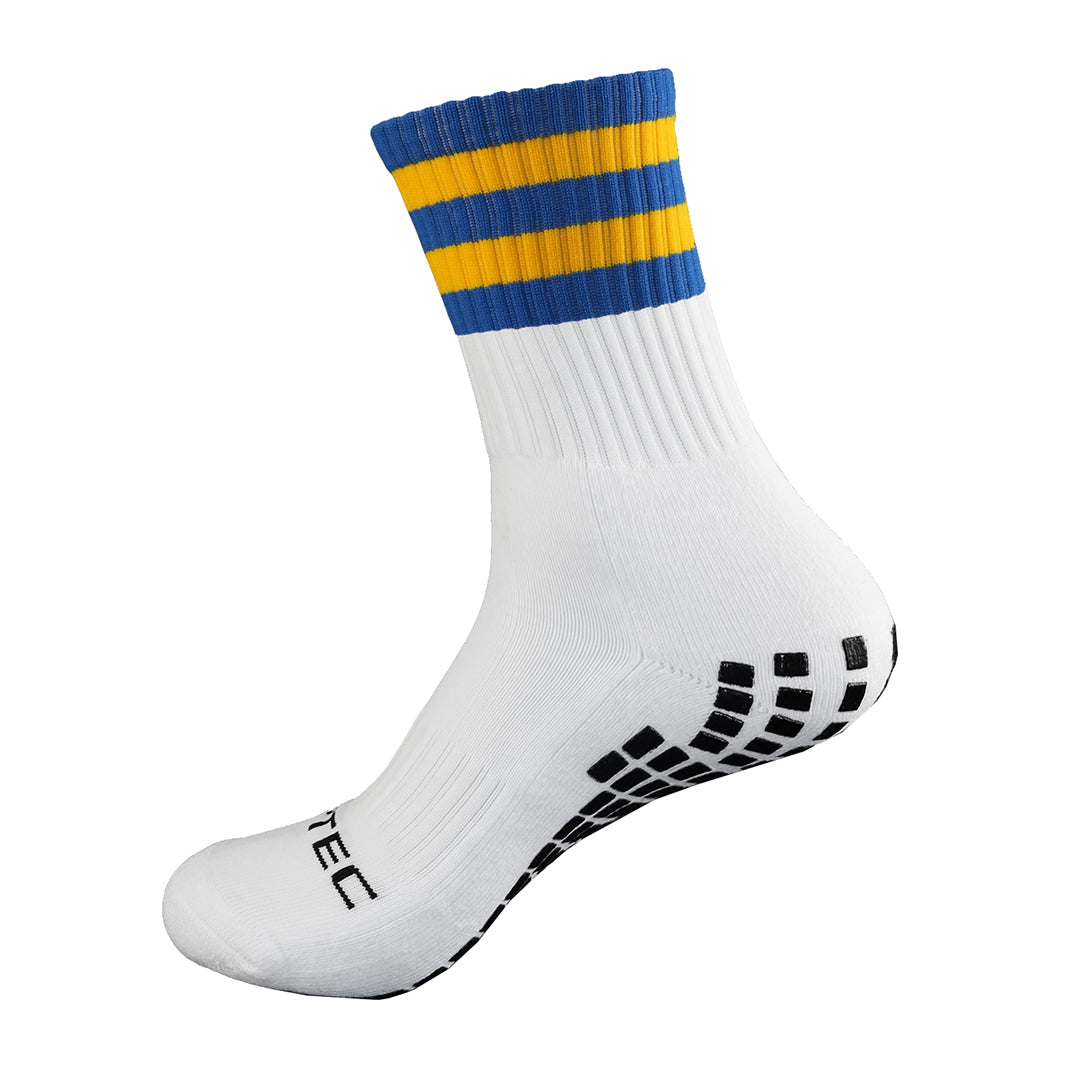 GRIPTEC Grip Socks – Blue & Gold Gaelic Games socks side view