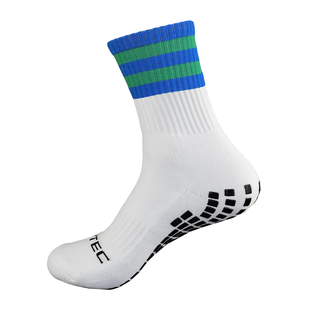 GRIPTEC Grip Socks – Blue & Green Gaelic Games socks side view