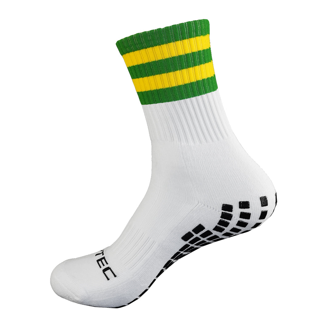 GRIPTEC Grip Socks – Green & Gold Gaelic Games socks side view