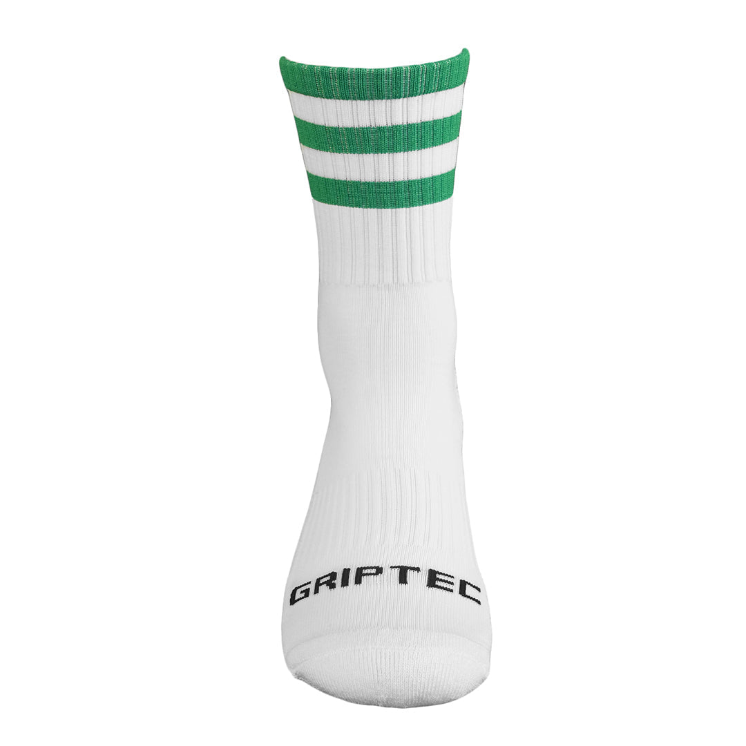 Griptec green and white gaelic games grip socks front view