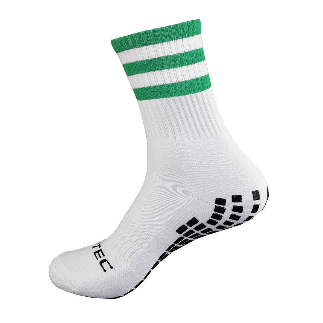 GRIPTEC Grip Socks – Green & White Gaelic Games socks side view