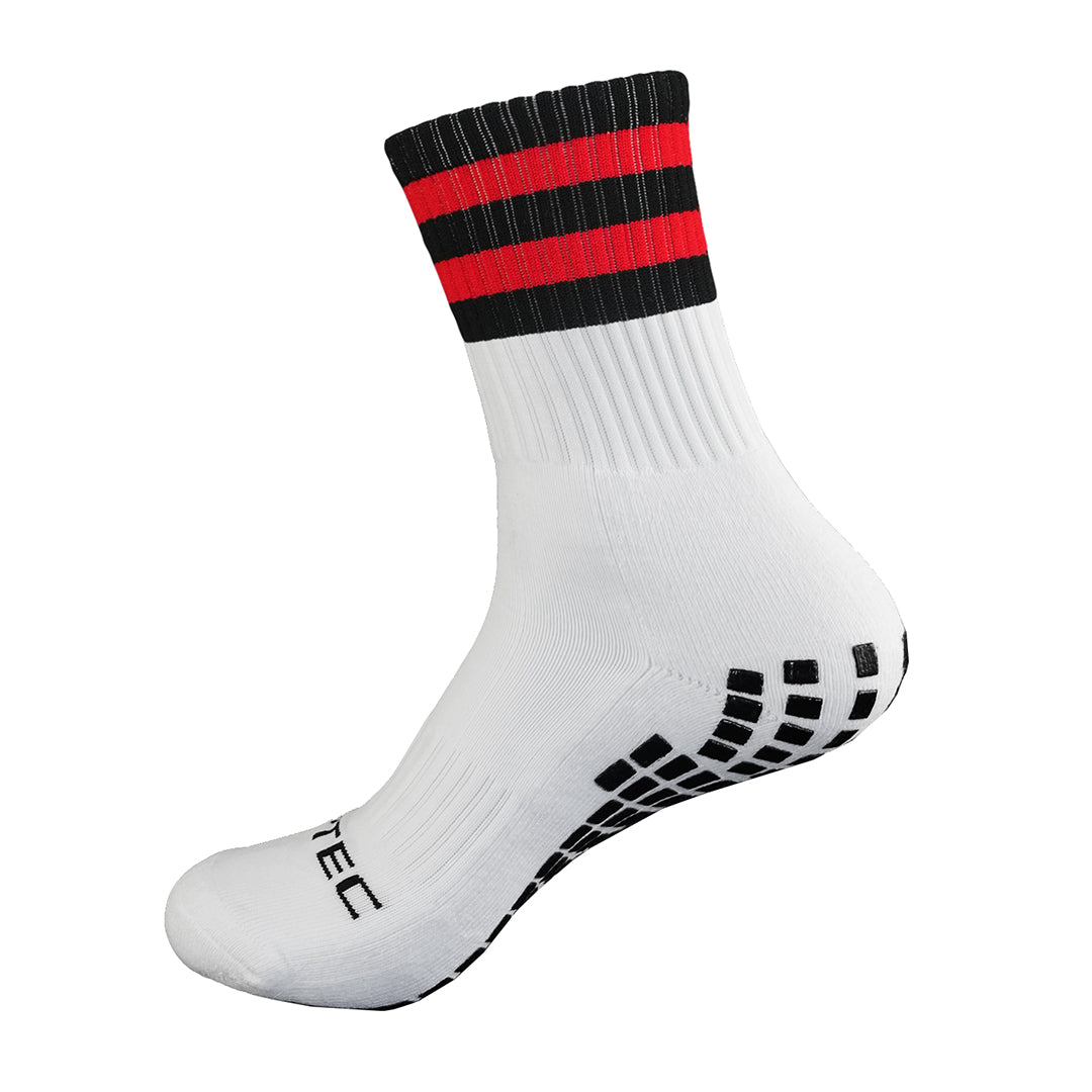 Griptec red and black gaelic games grip socks side view