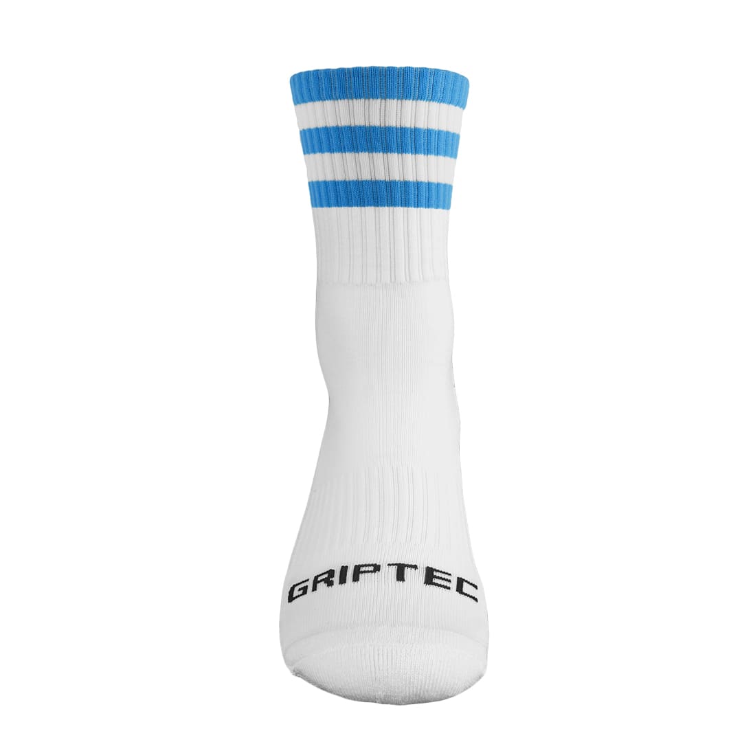 Griptec sky blue and white gaelic games grip socks front view