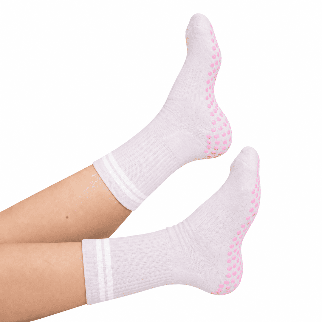 Pilates Grip Socks - Pink and White