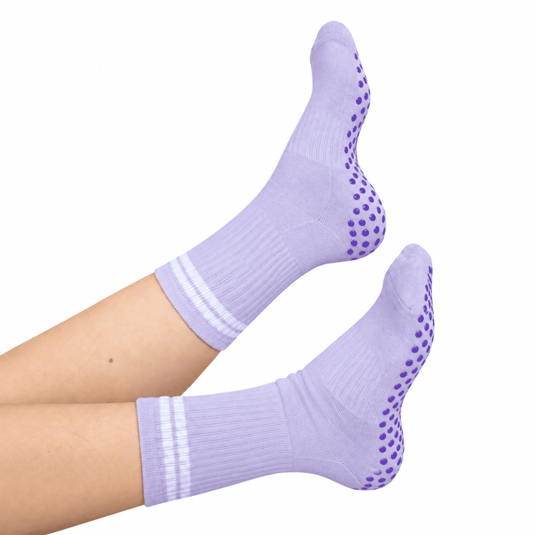 Pilates Grip Socks - Purple and White