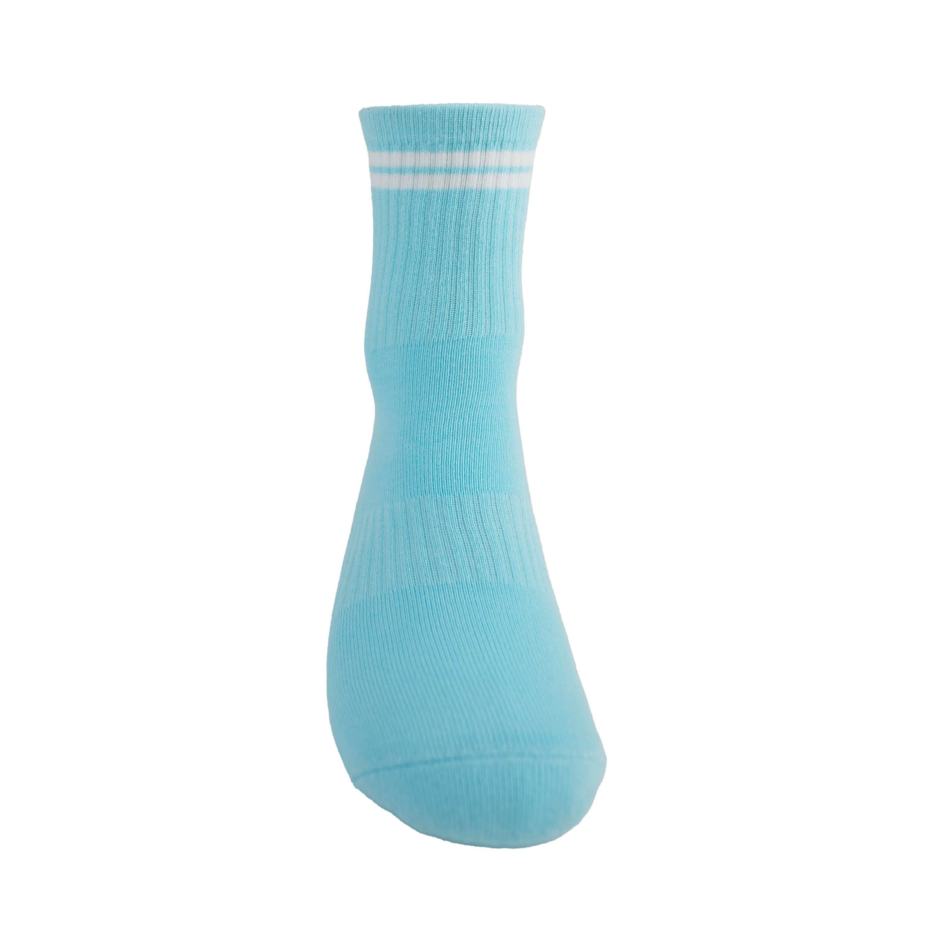 Blue and white GRIPTEC pilates grip socks, front view