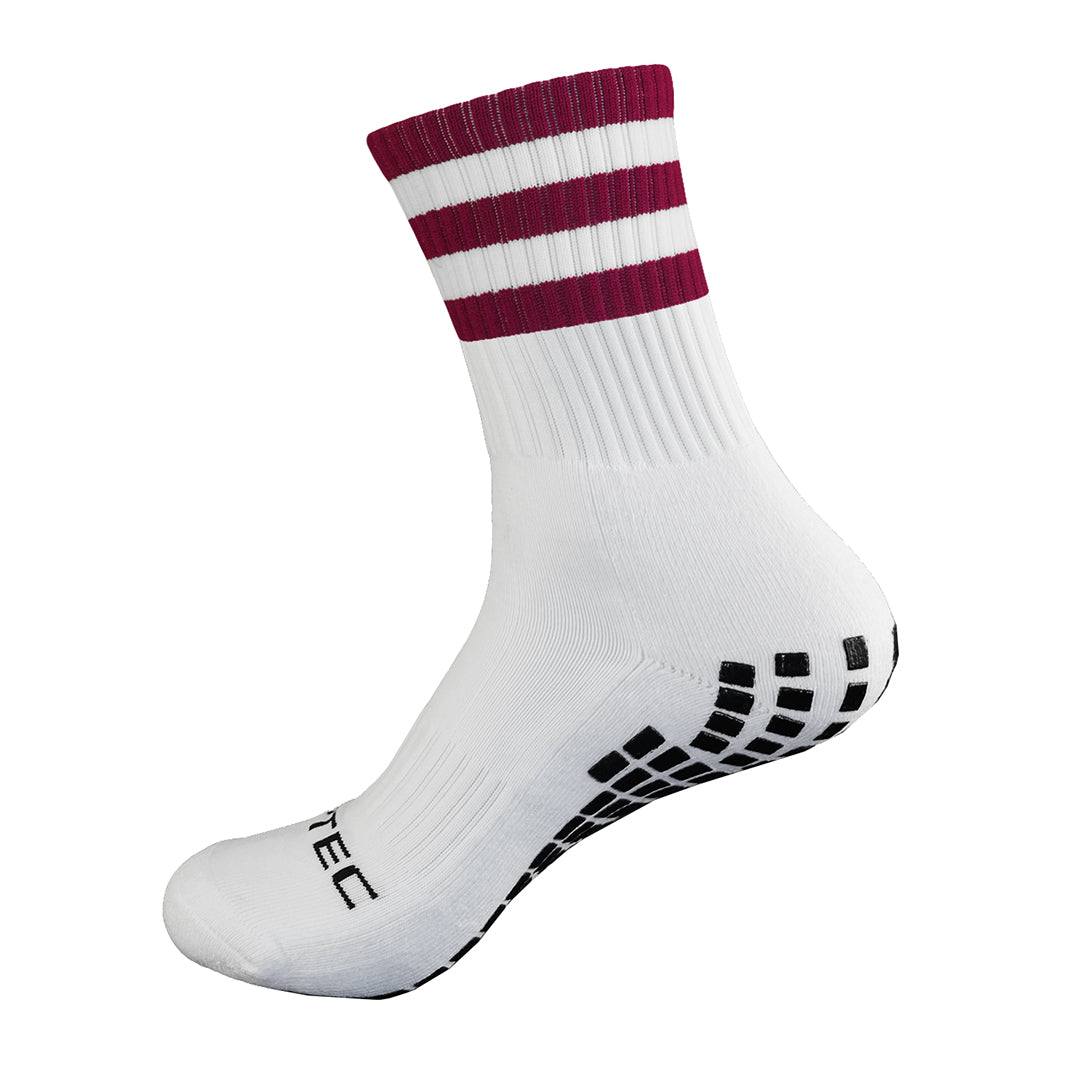 GRIPTEC Grip Socks in maroon and white, side view