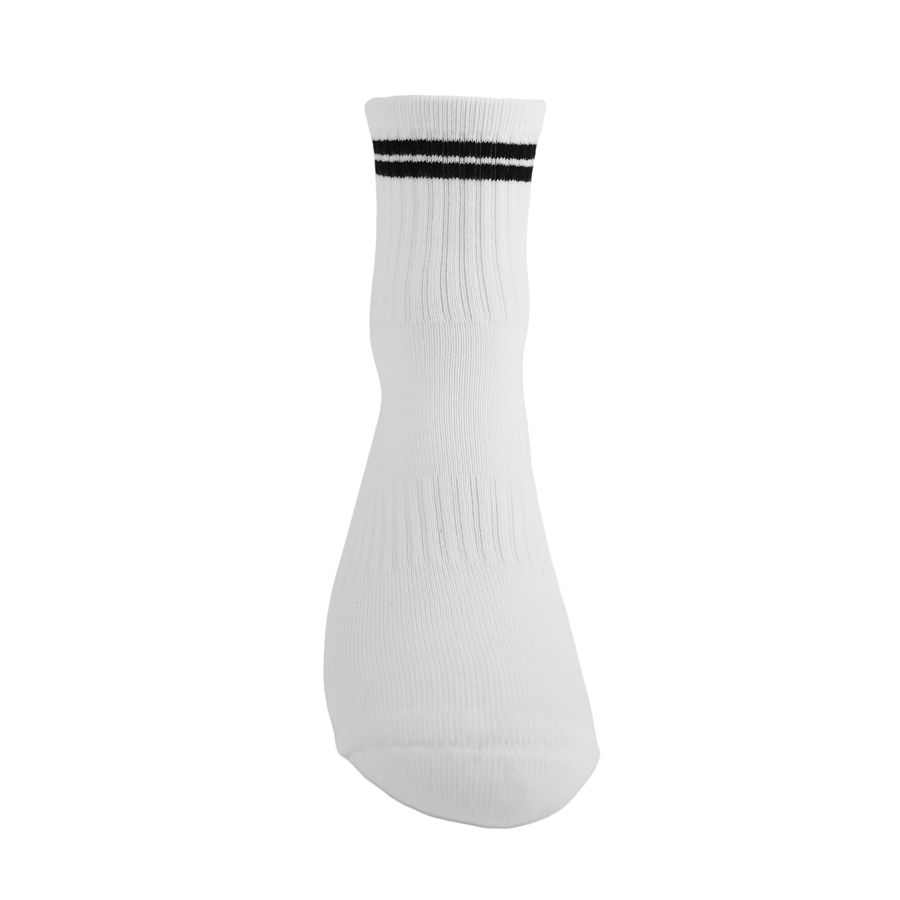 White and black GRIPTEC pilates grip socks, front view