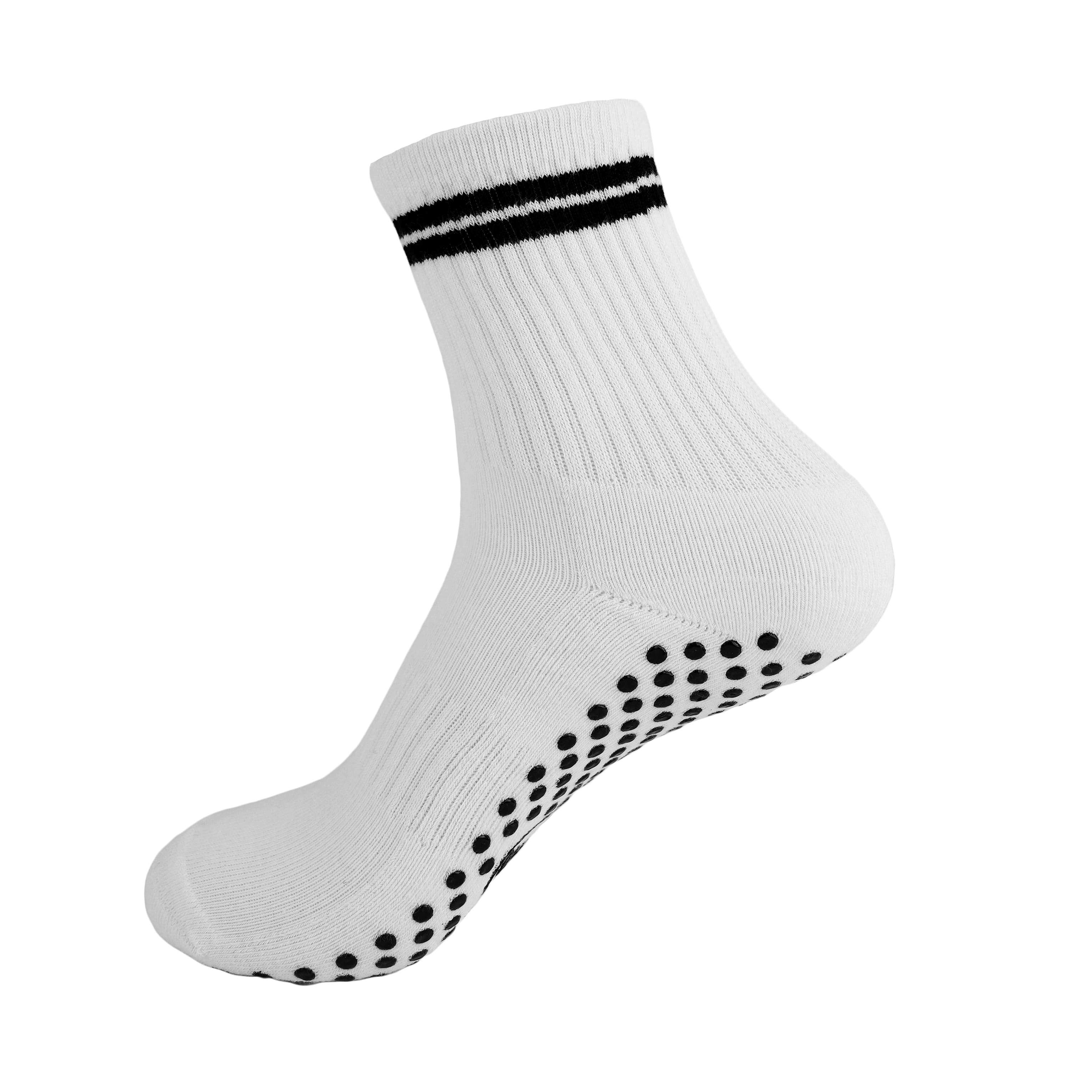 White and black GRIPTEC pilates grip socks, side view