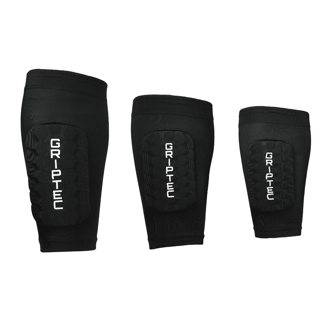 Black GRIPTEC shin pad sleeves in small, medium and large
