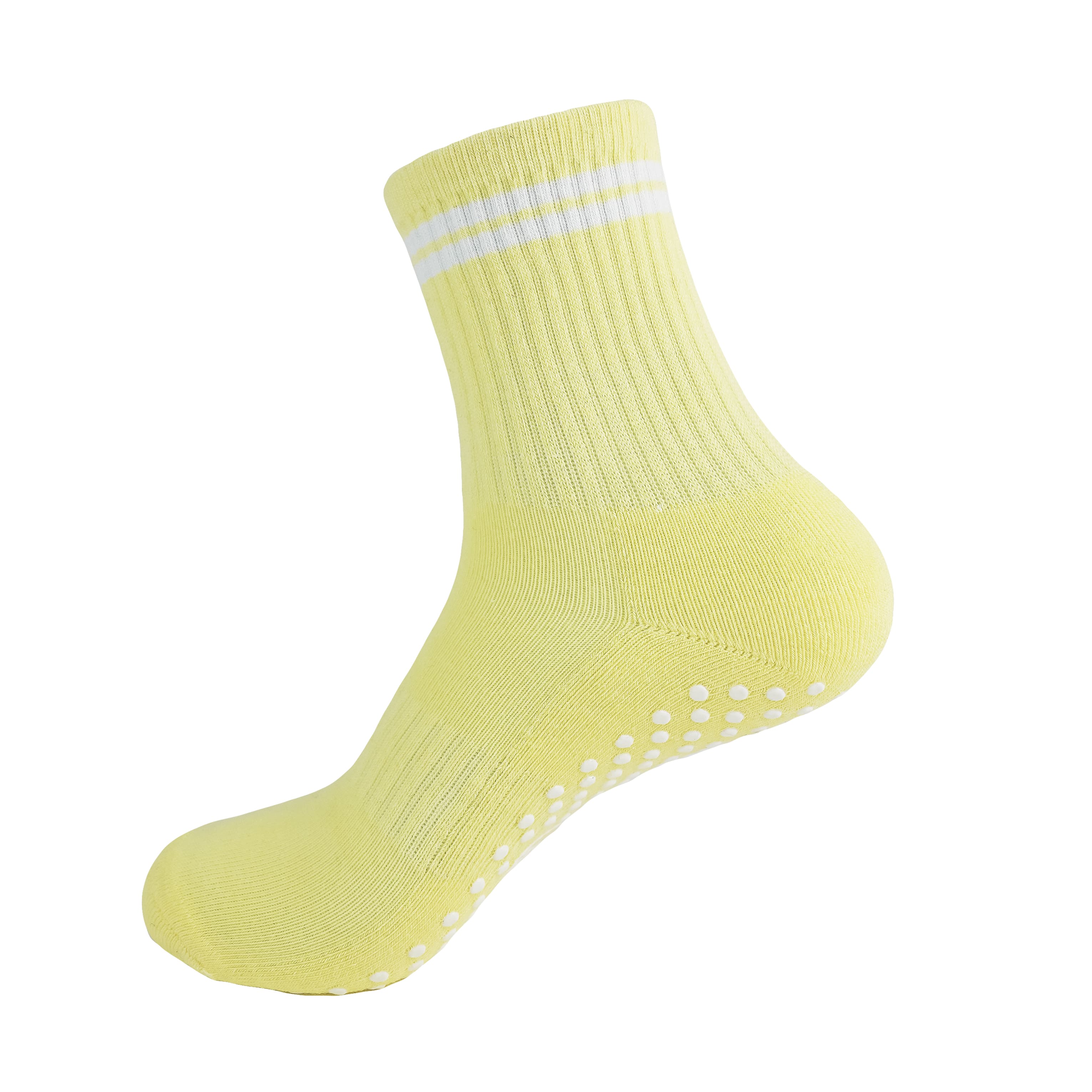 yellow and white pilates yoga grip socks side view