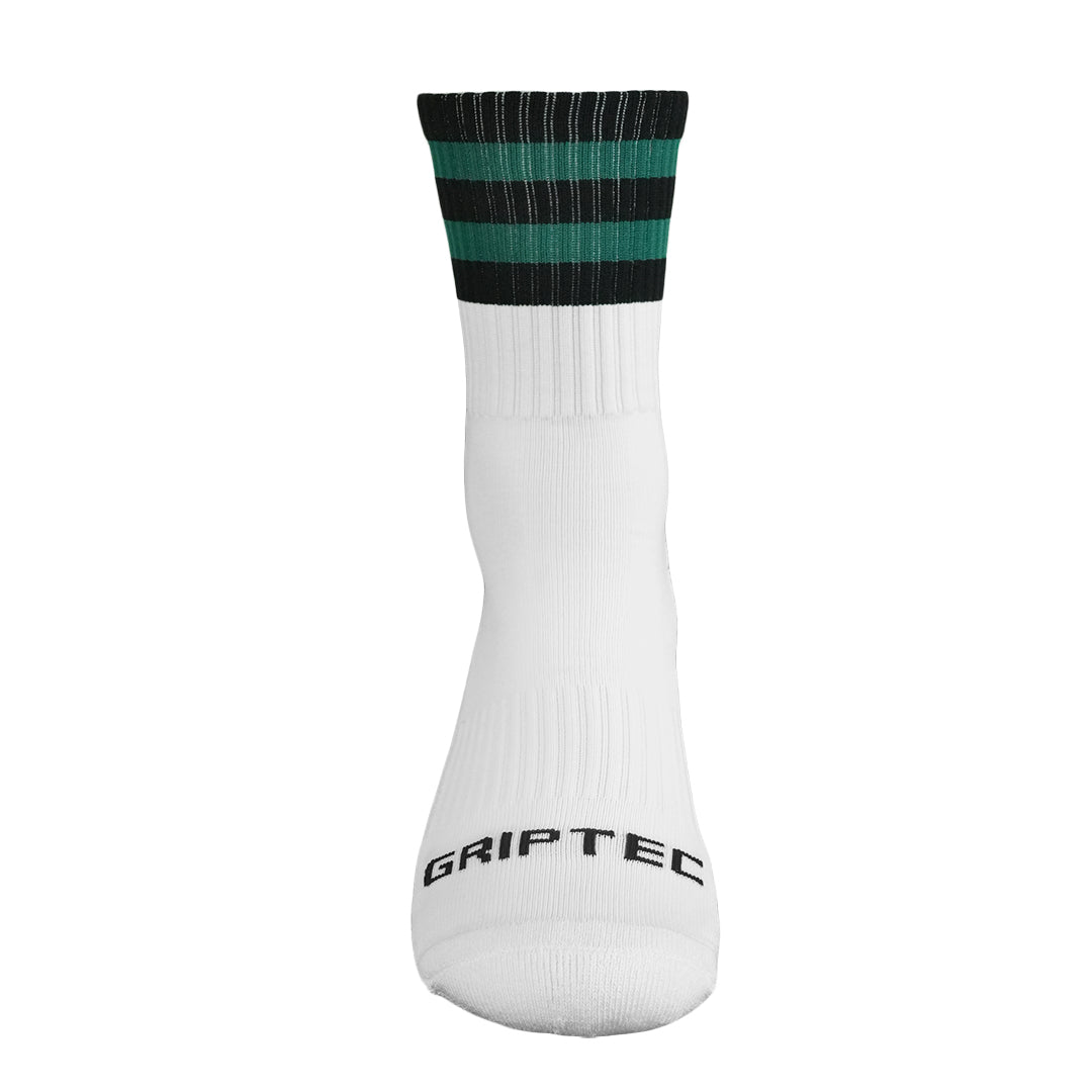 Griptec black and green gaelic games grip socks front view