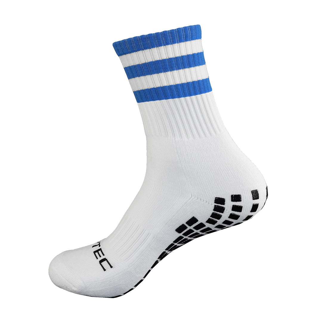 Griptec blue and white gaelic games grip socks side view