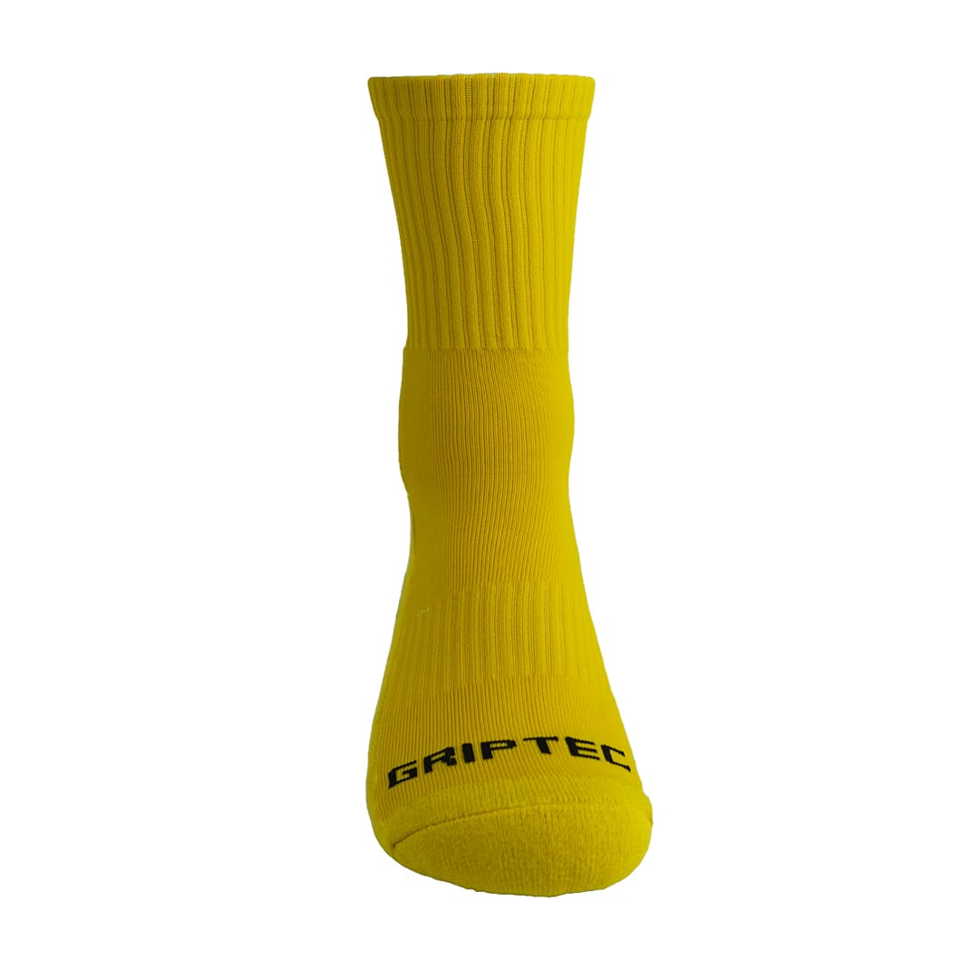 Griptec full length grip socks yellow for soccer and other sports front view