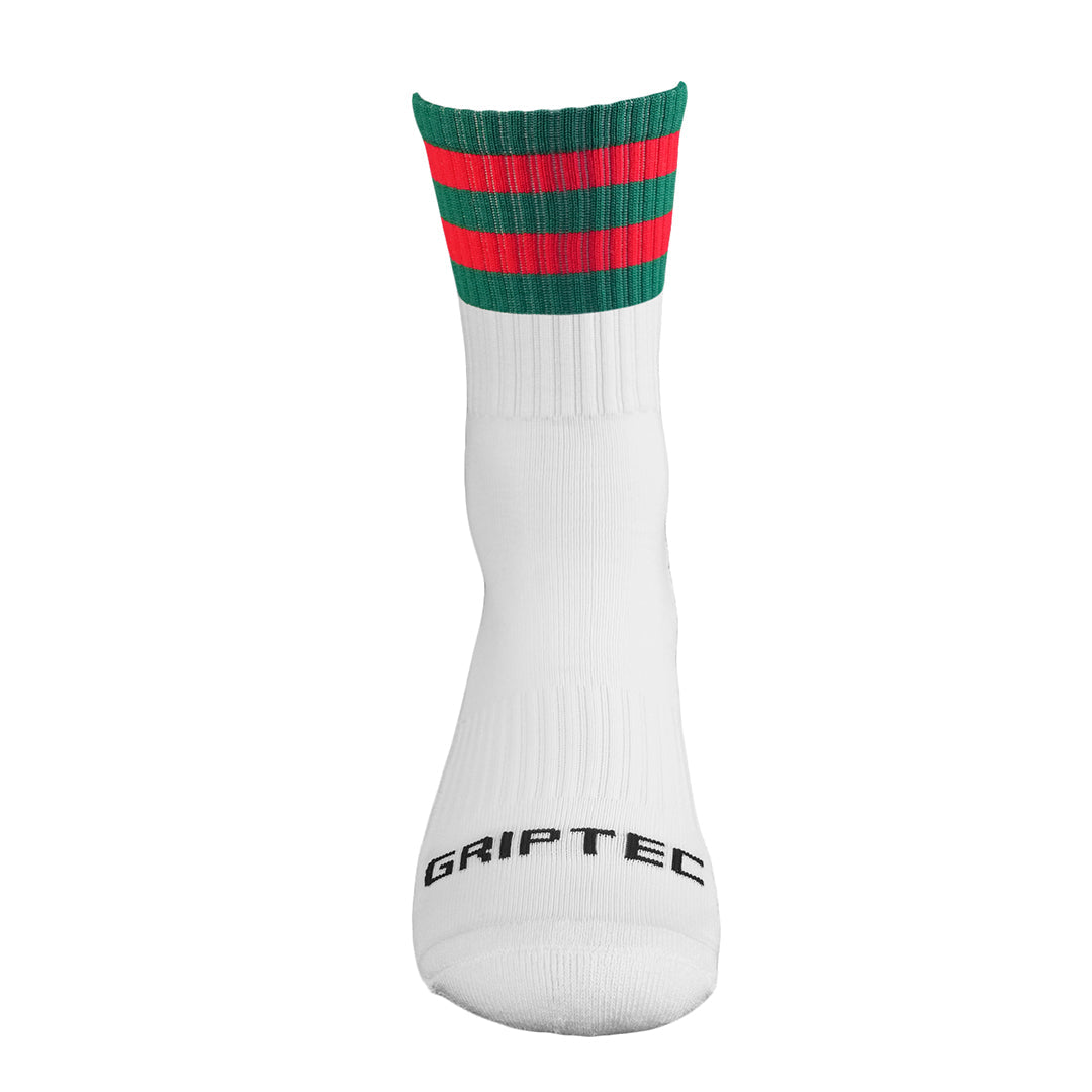 Griptec green and red gaelic games grip socks front view