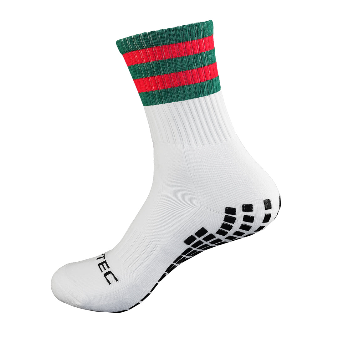 Griptec green and red gaelic games grip socks side view