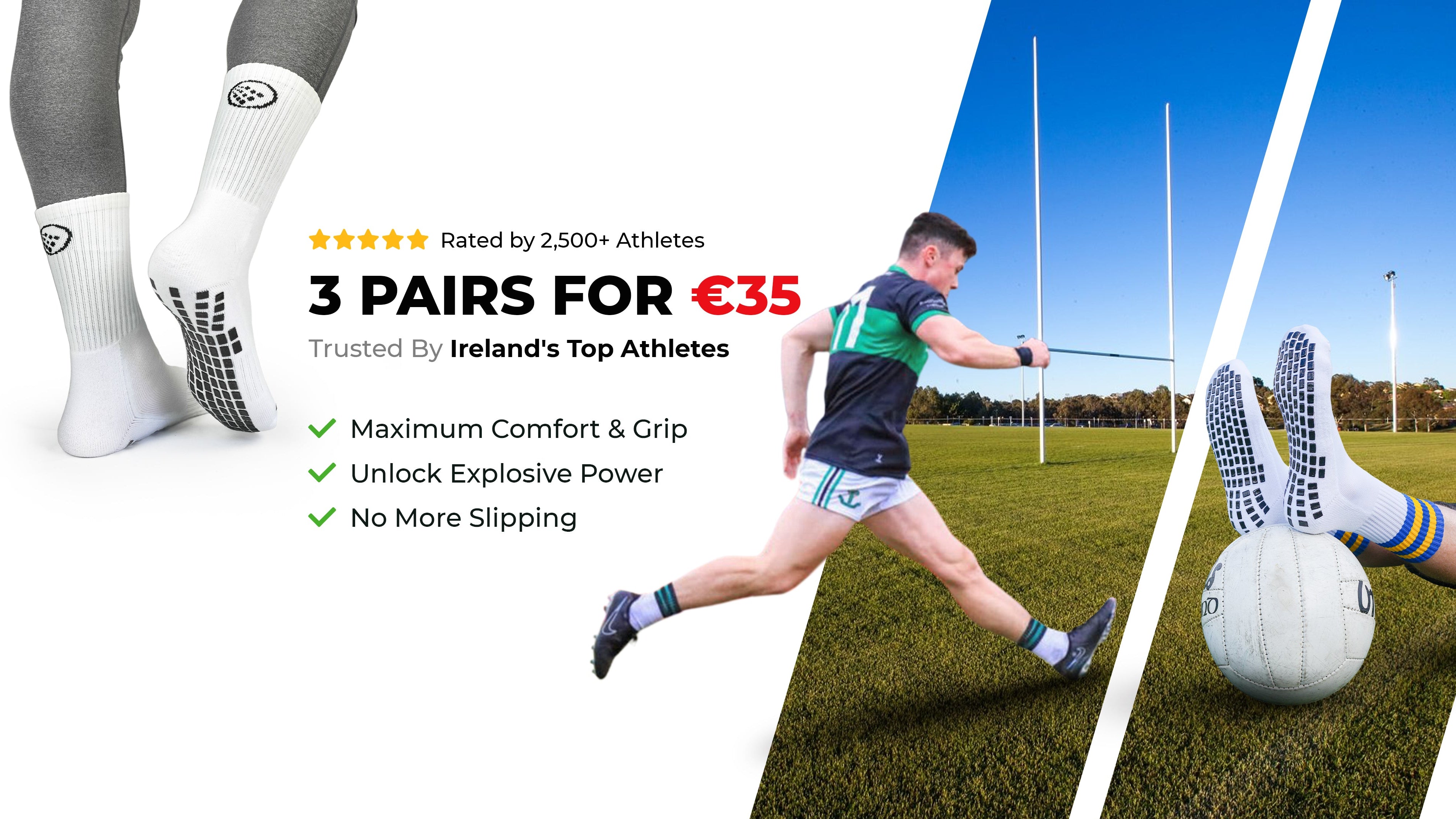 Griptec performance grip socks for Gaelic football and hurling players in Ireland