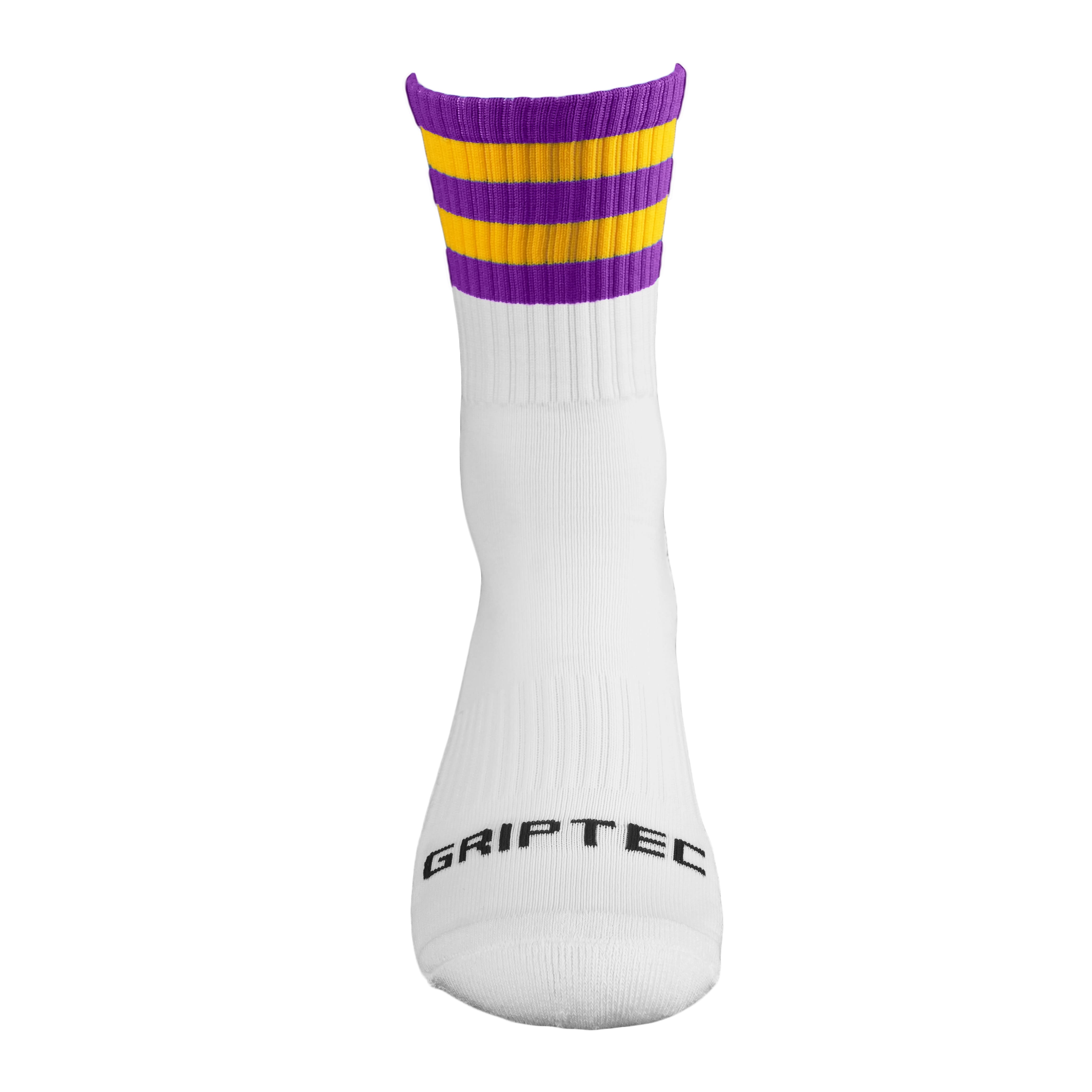 GRIPTEC Grip Socks – Purple & Yellow Gaelic Games socks front view