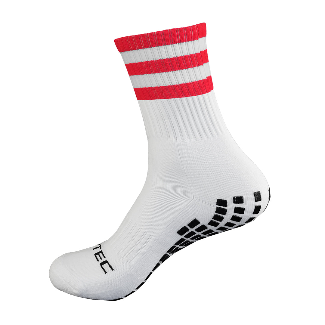 Griptec red and white gaelic games grip socks side view