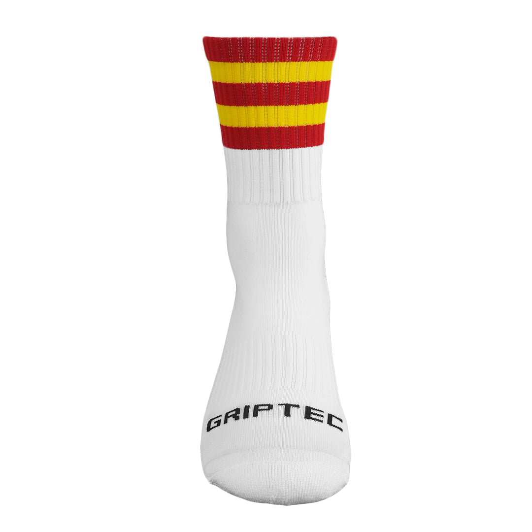 Griptec red and yellow gaelic games grip socks front view