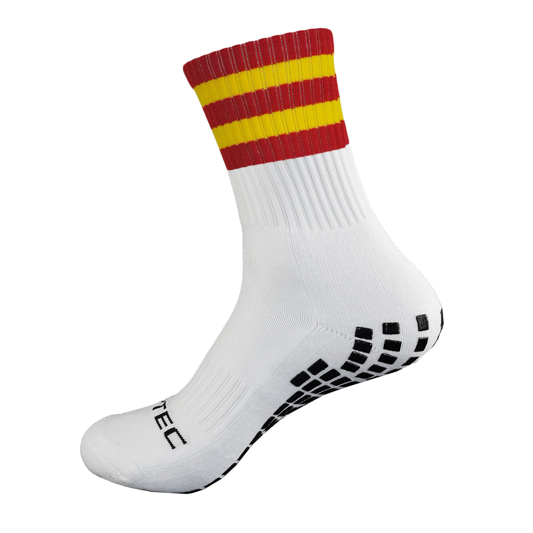 Griptec red and yellow gaelic games grip socks side view