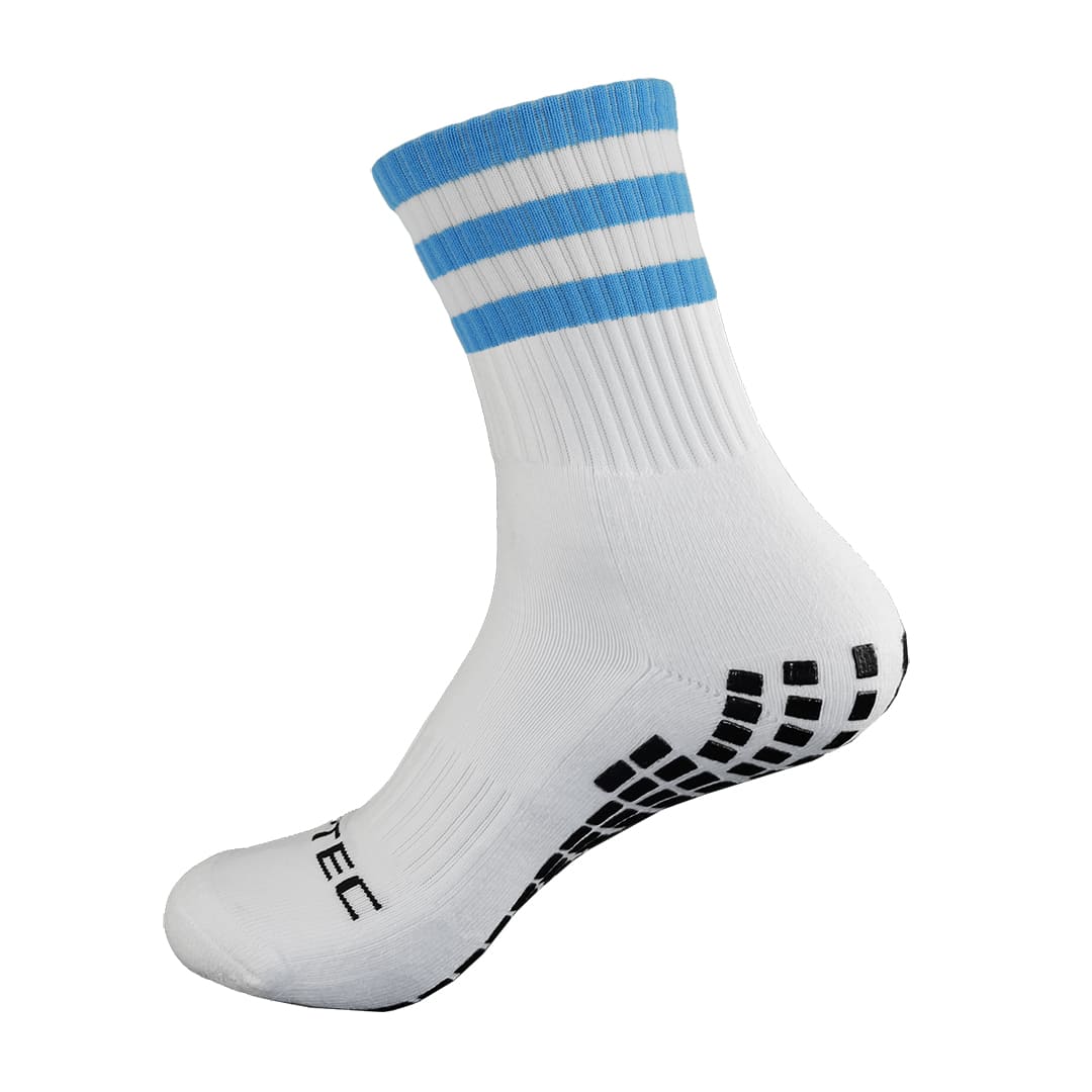 Griptec sky blue and white gaelic games grip socks side view