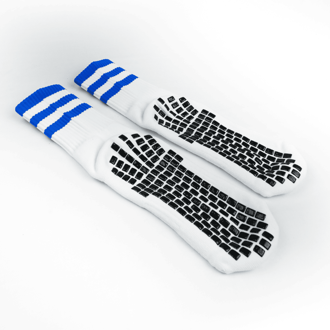 blue and white grip socks