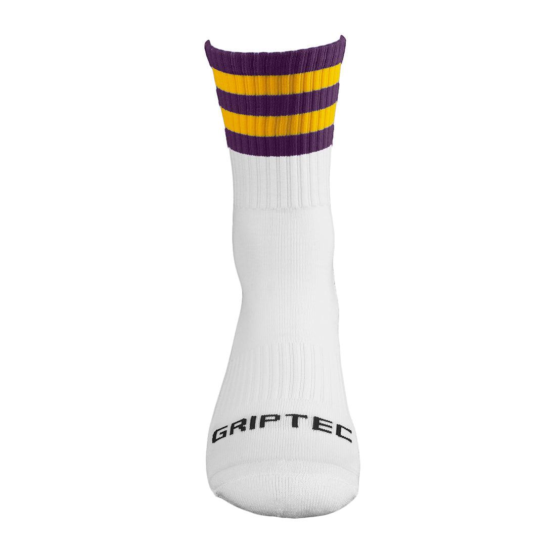 GRIPTEC Grip Socks in dark purple and yellow, front view
