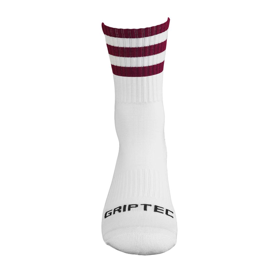 GRIPTEC Grip Socks in maroon and white, front view