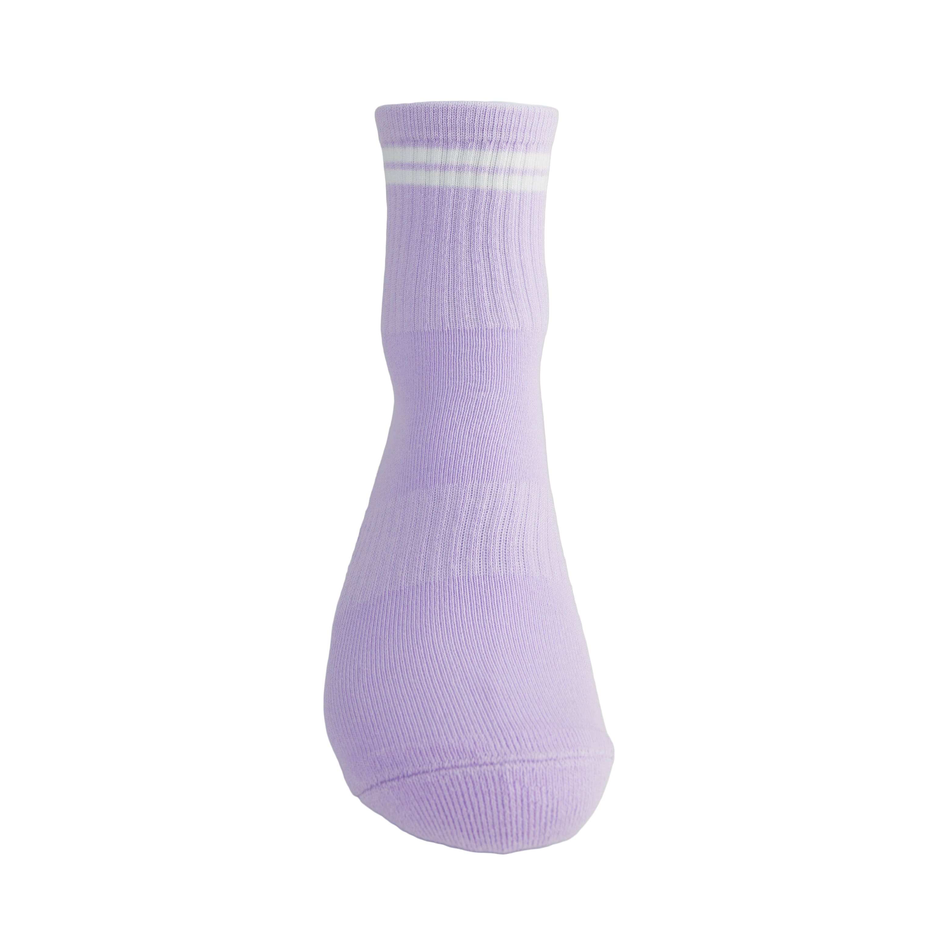 Purple and white GRIPTEC pilates grip socks, front view