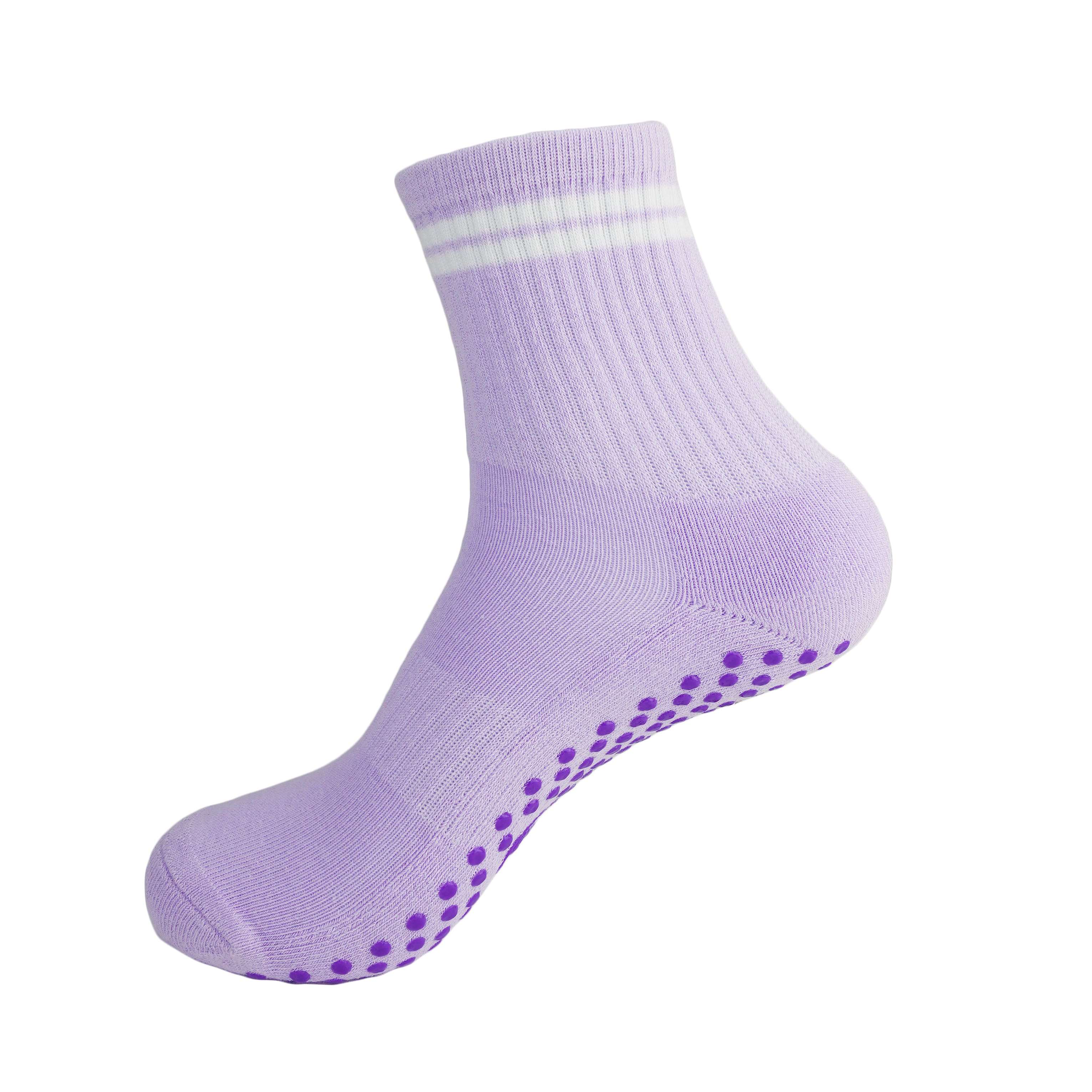 Purple and white GRIPTEC pilates grip socks, side view